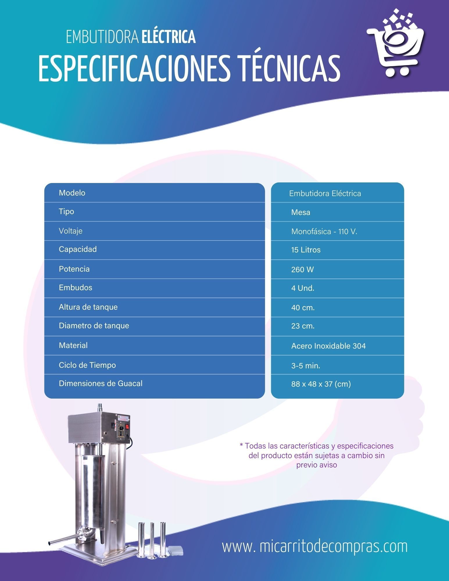 Embutidora Eléctrica 15 L - Imagen 3