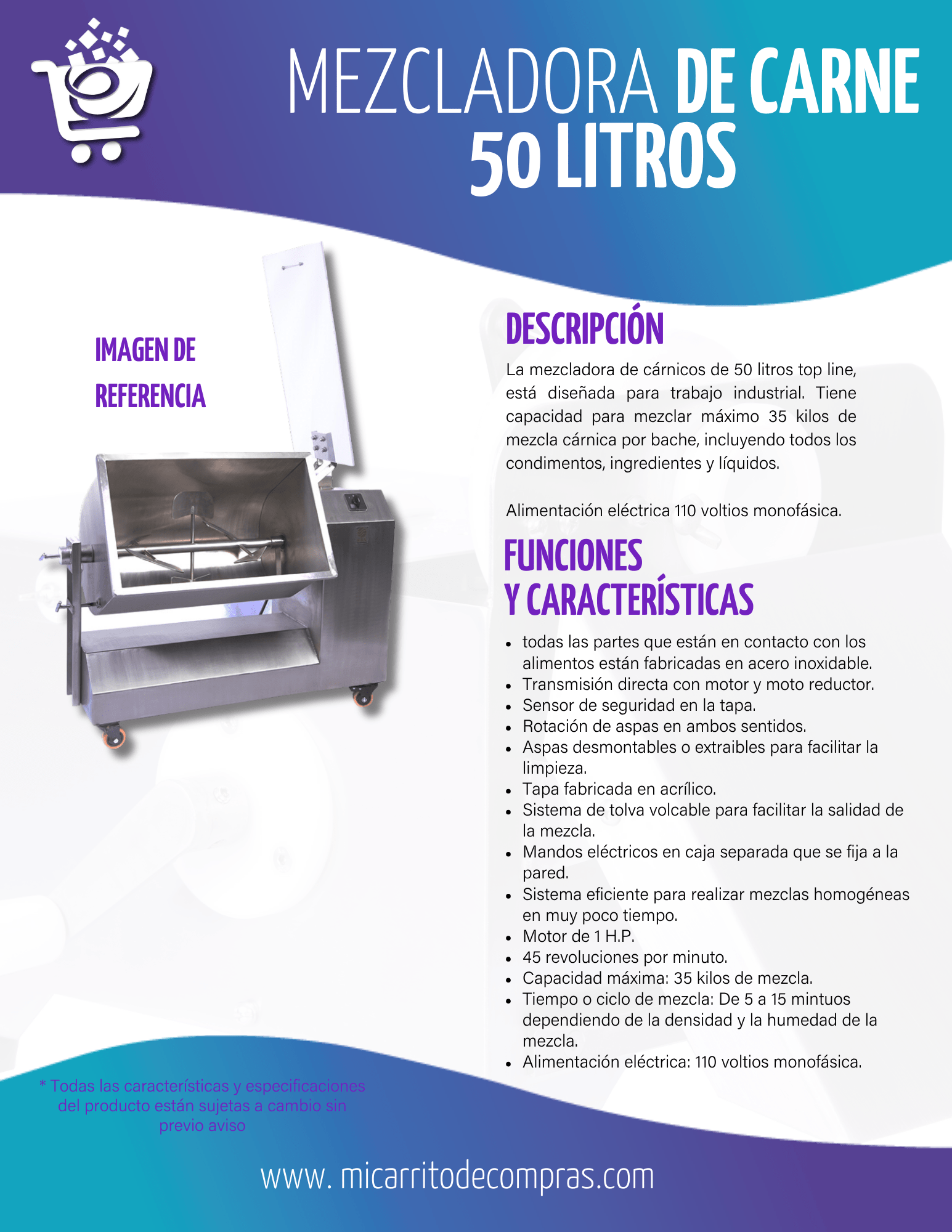 Mezcladora de 50 Litros Top Line - Imagen 2