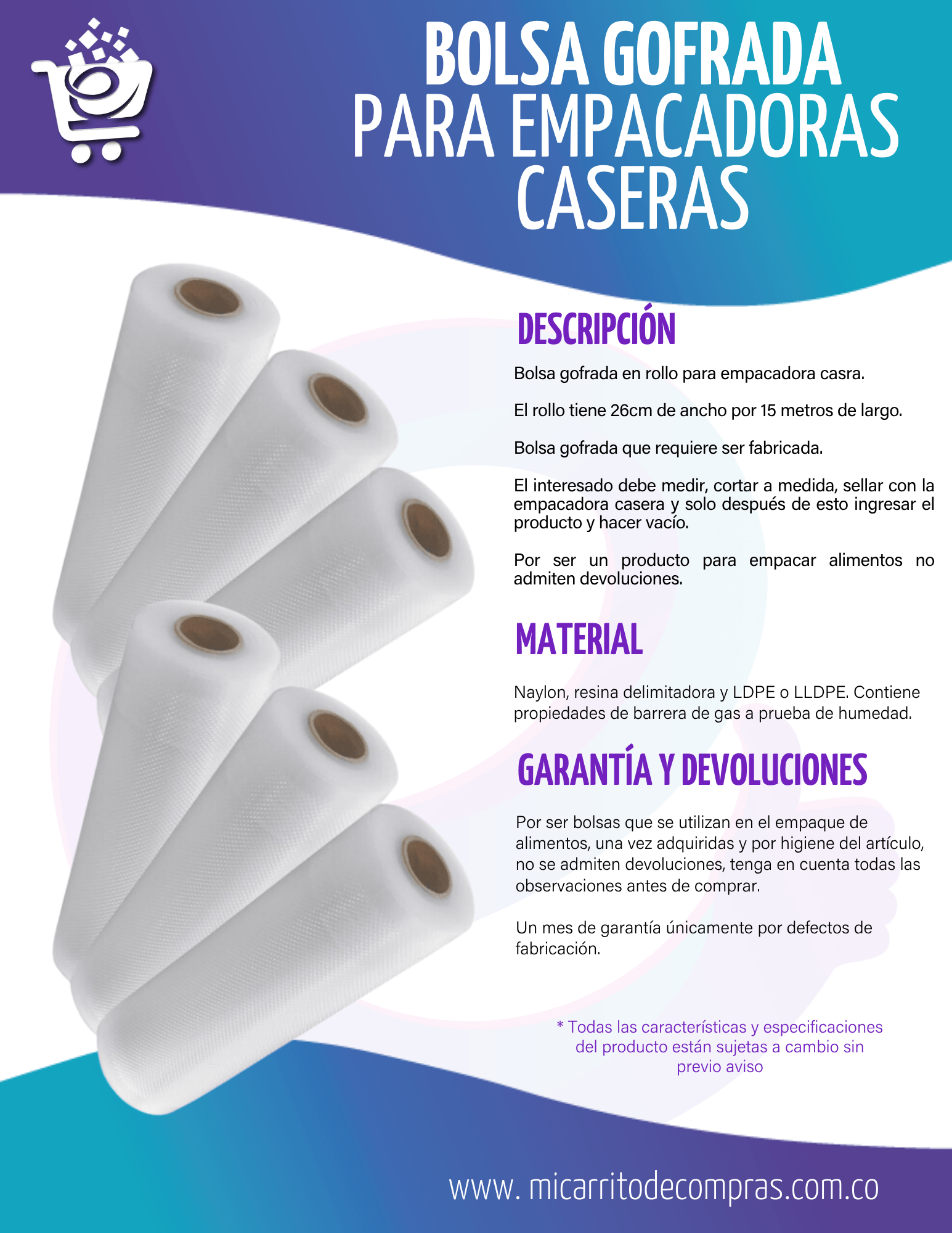 Bolsa gofrada para empacadora casera - Imagen 2