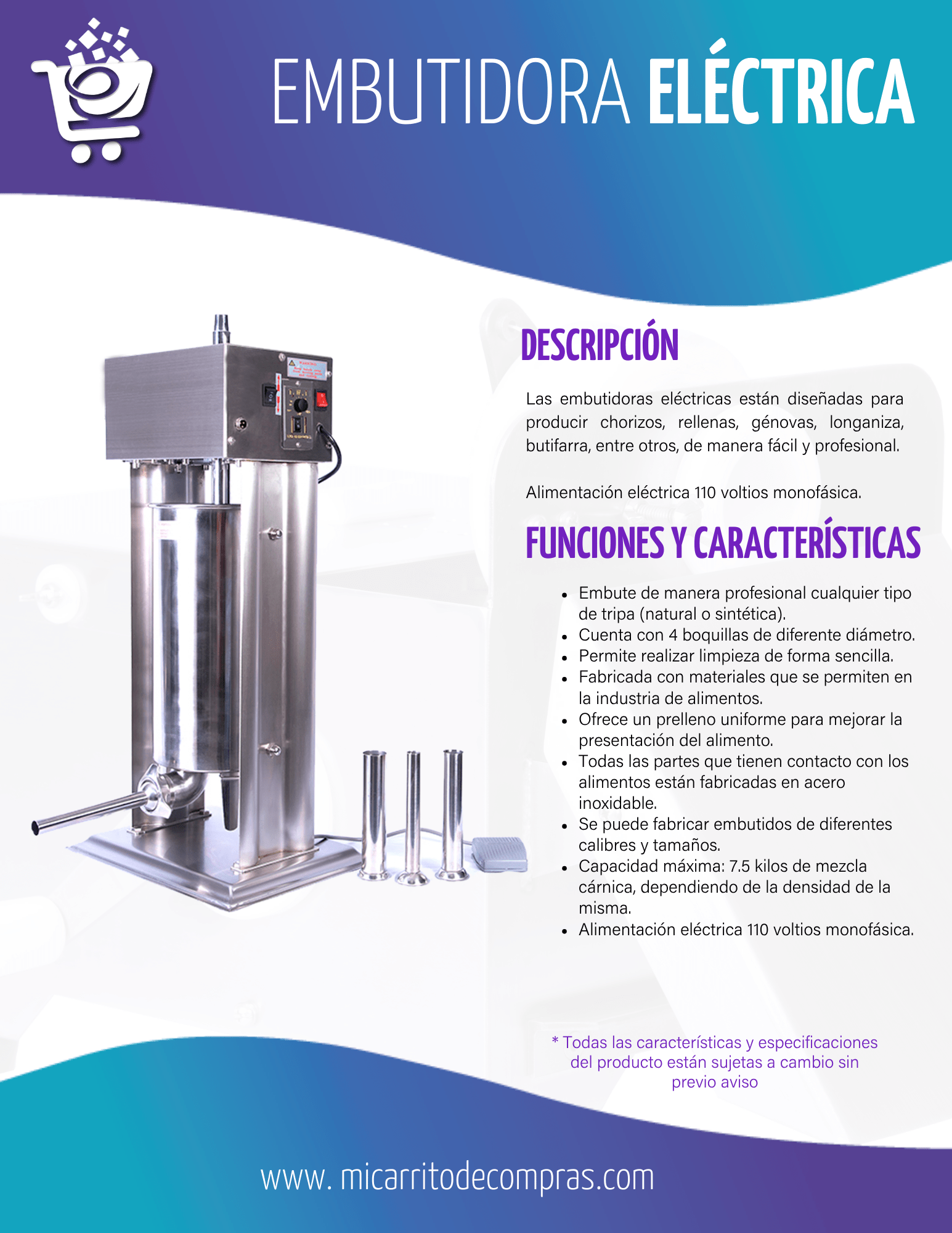 Embutidora Eléctrica 15 L - Imagen 2