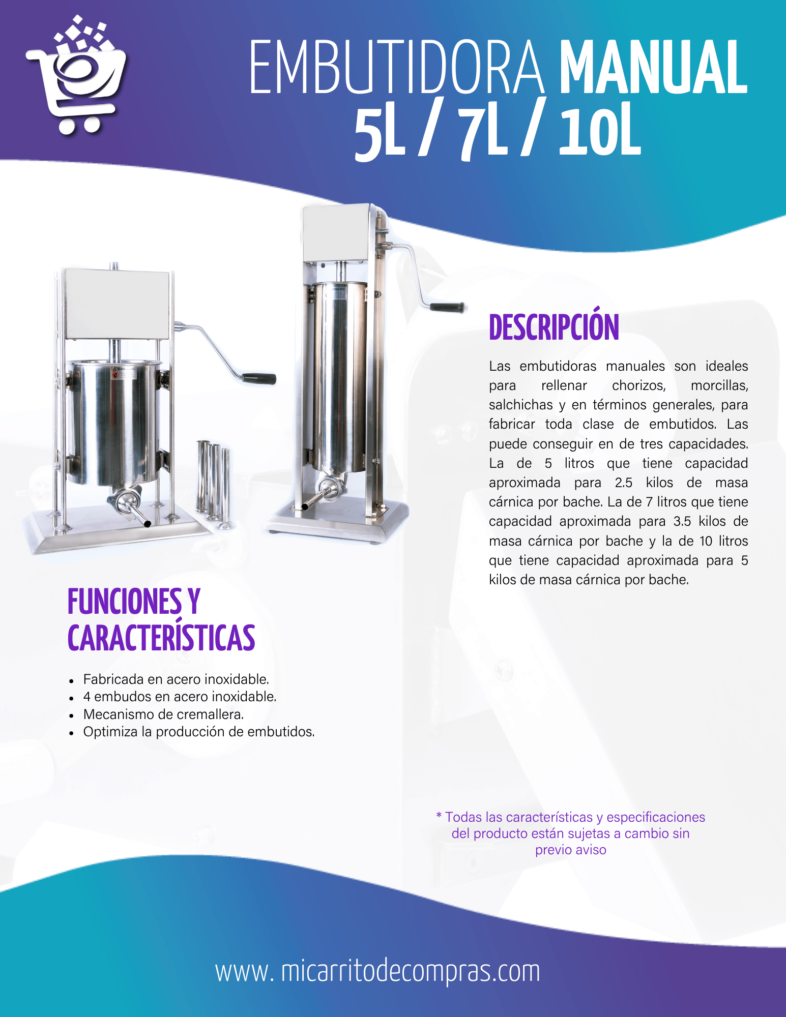 Embutidora Manual 10L - Imagen 2