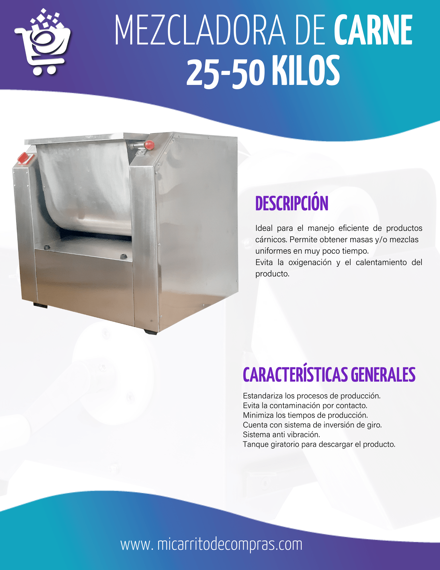 Mezcladora de carne 25-50 Litros - Imagen 2